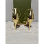 Gucci Women's Gold Ilse Metallic Leather 85mm Heel Sandal Shoes