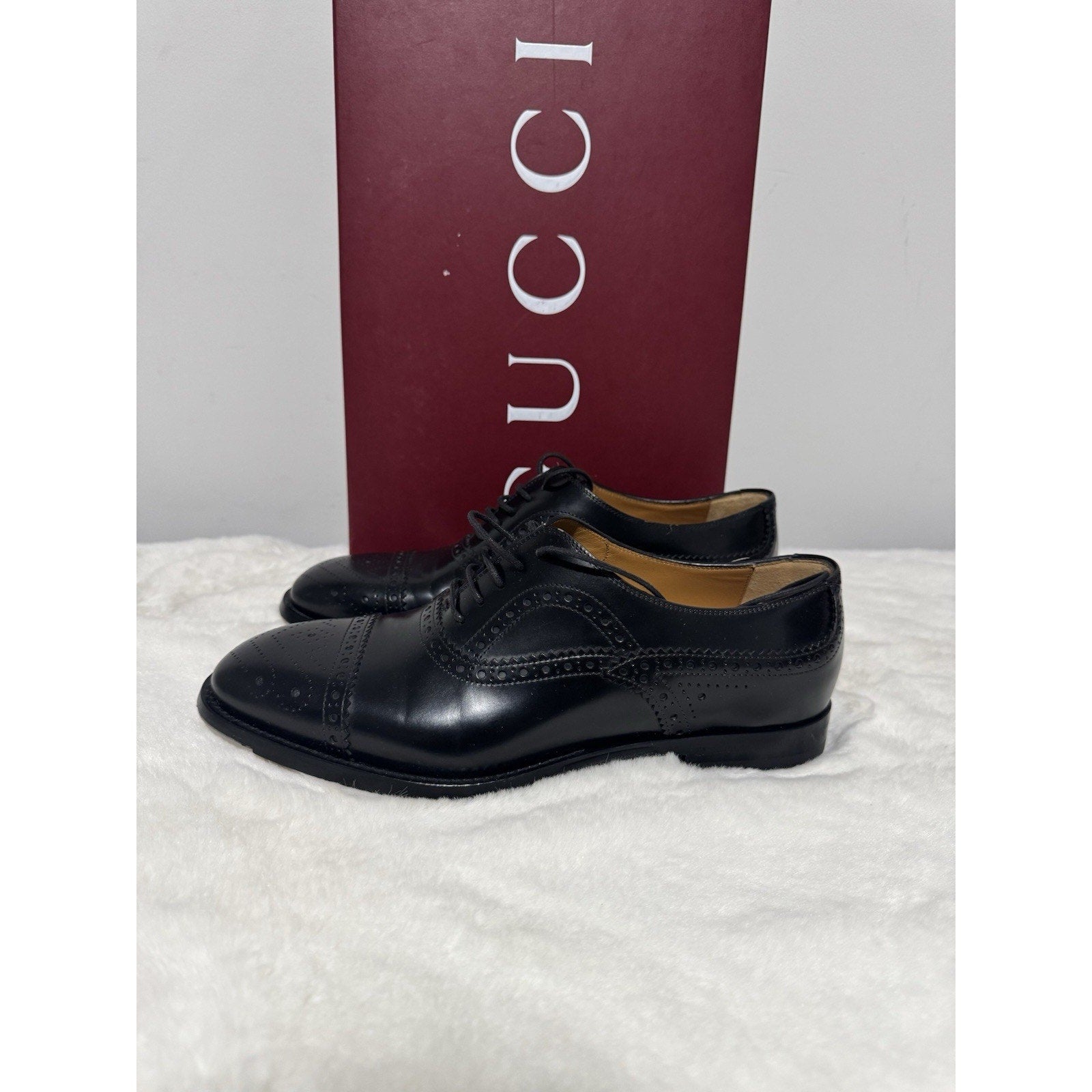 GUCCI Men's Black Leather Lace Up Dress Shoes