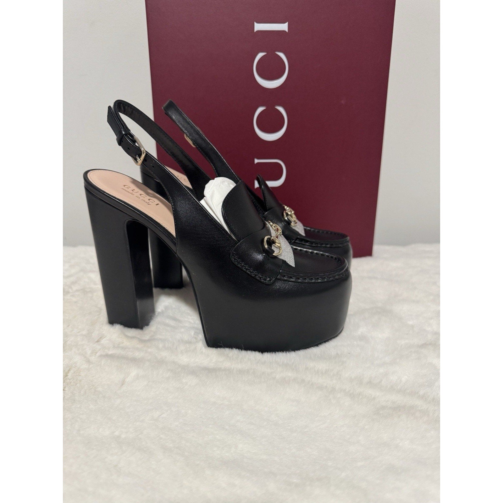 Gucci Ottavia Leather Platform Loafer Pumps New with Box