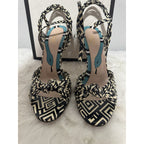 Gucci Allie Striped Leather Sandals, Black/White