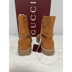 NIB Gucci Slim Horsebit Brown Suede Ankle Boots Authentic