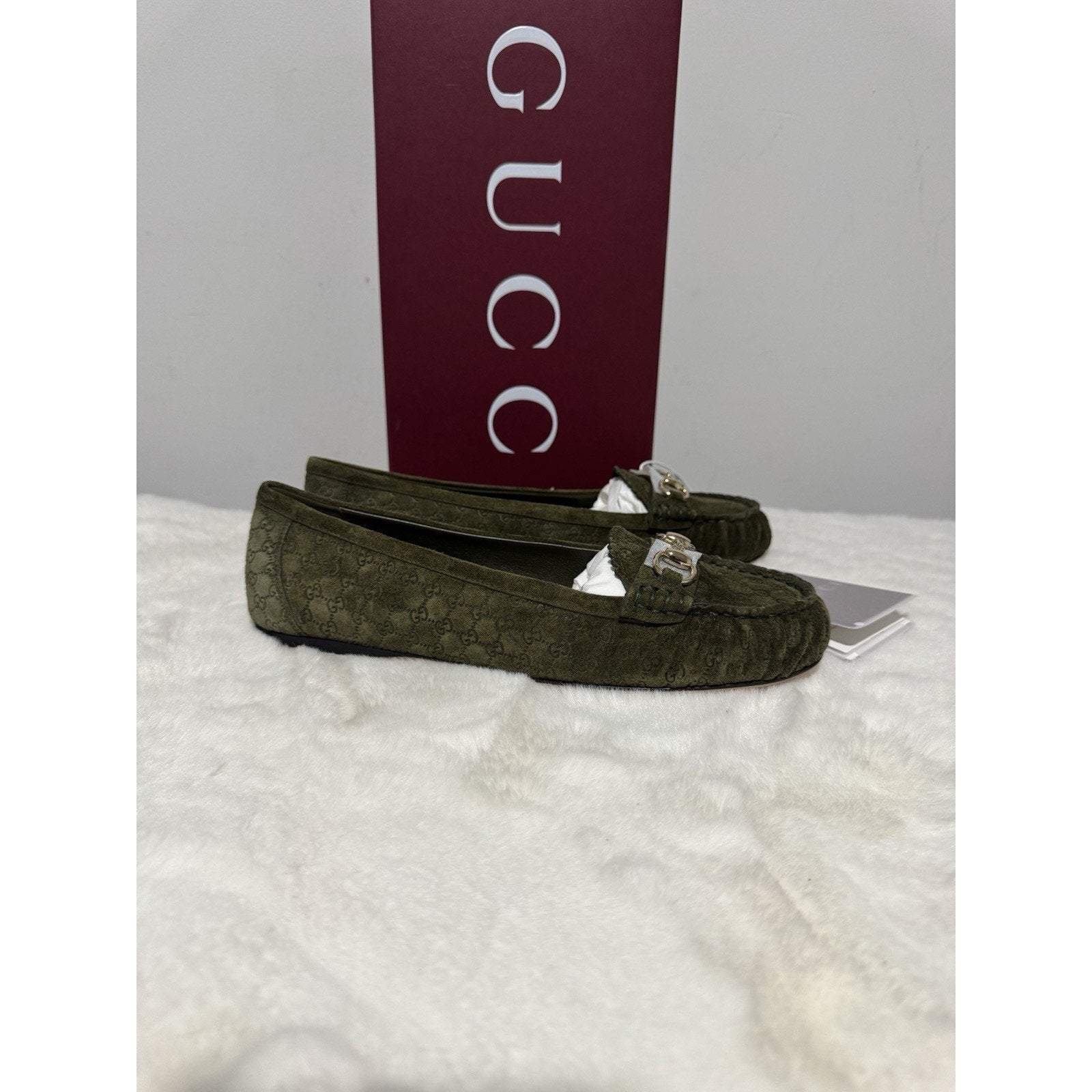 NEW GUCCI Women's GG Suede Kensington Horsebit Loafers Ballet Flats