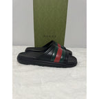 GUCCI Men's Black Rubber Web Slide Sandals New And Authentic