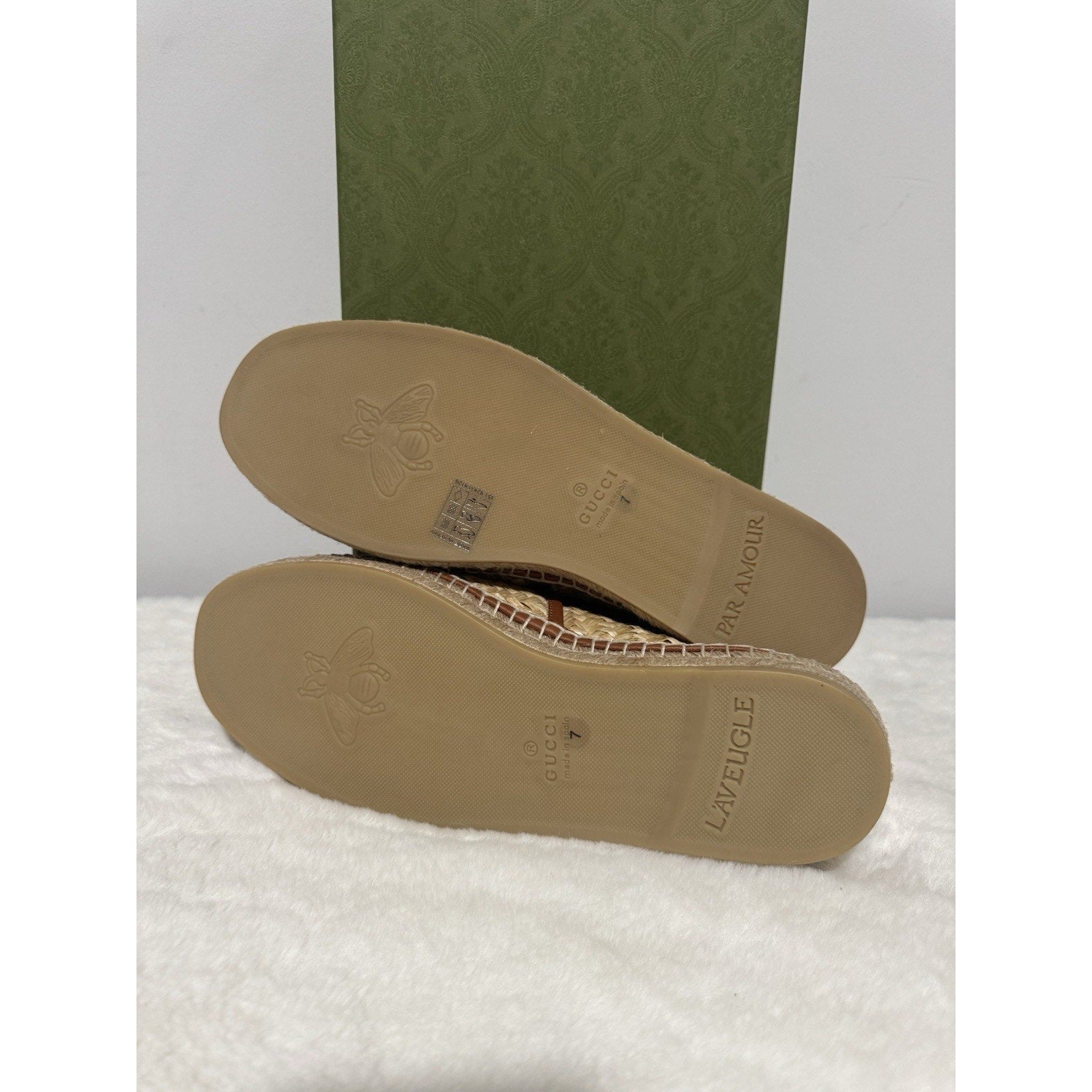 Brand New Gucci Brown Raffia Interlocking GG Espadrilles
