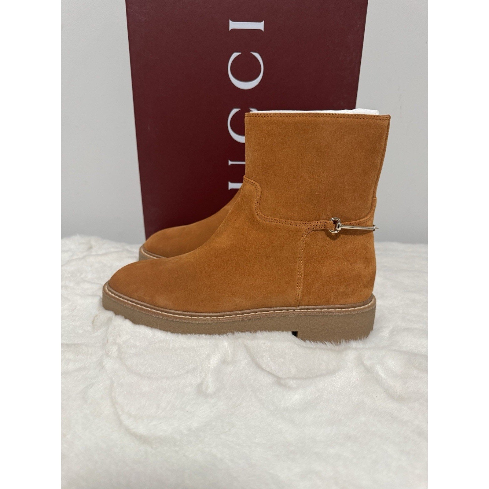 NIB Gucci Slim Horsebit Brown Suede Ankle Boots Authentic