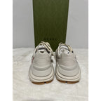 Gucci Rhyton Platform Calfskin Glitter Logo Womens Sneakers Mystic White