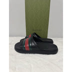 GUCCI Men's Black Rubber Web Slide Sandals New And Authentic