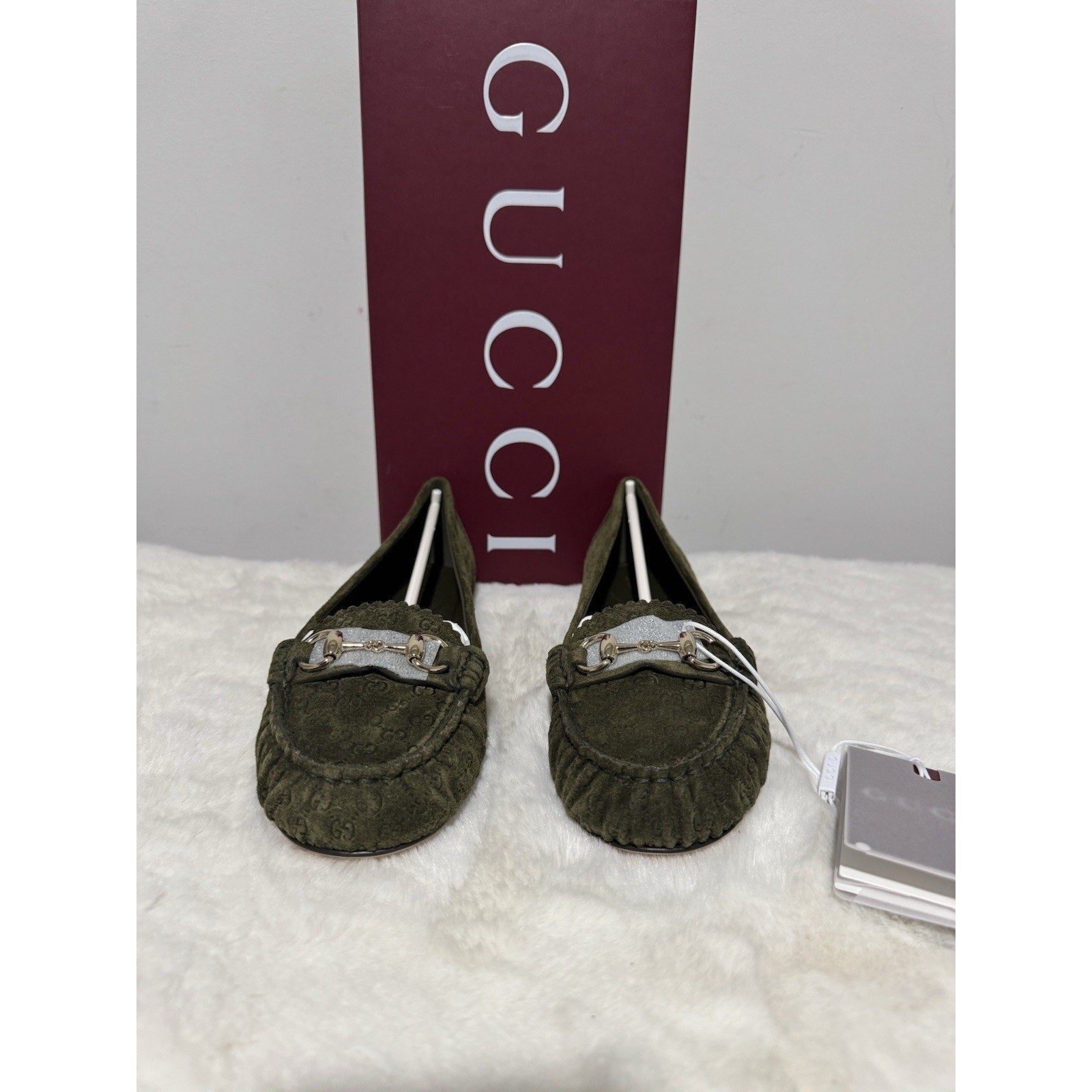 NEW GUCCI Women's GG Suede Kensington Horsebit Loafers Ballet Flats