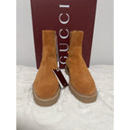 NIB Gucci Slim Horsebit Brown Suede Ankle Boots Authentic