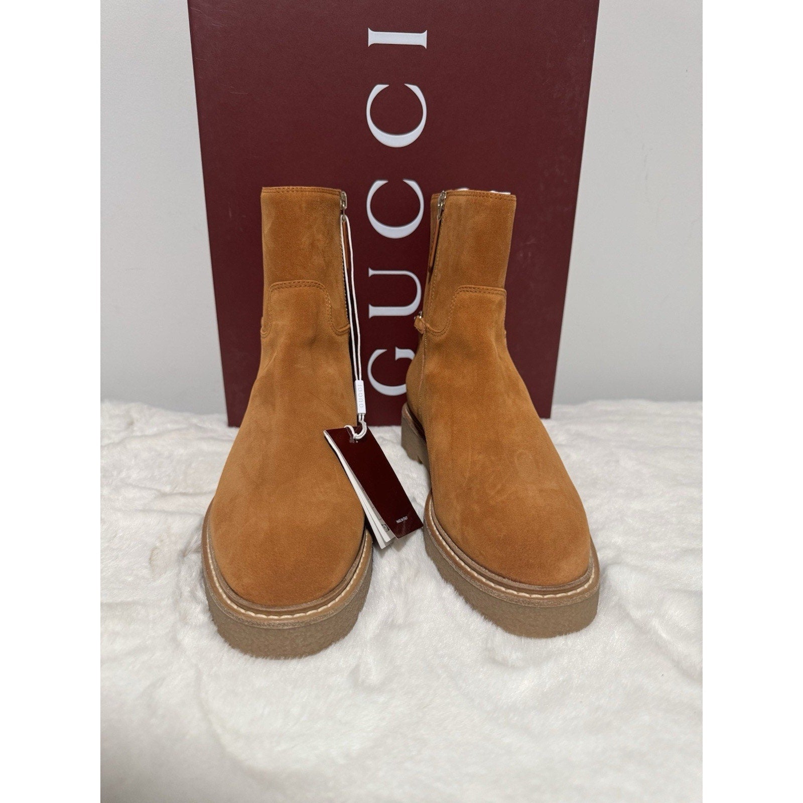 NIB Gucci Slim Horsebit Brown Suede Ankle Boots Authentic