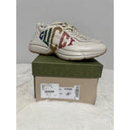 Gucci Rhyton Platform Calfskin Glitter Logo Womens Sneakers Mystic White