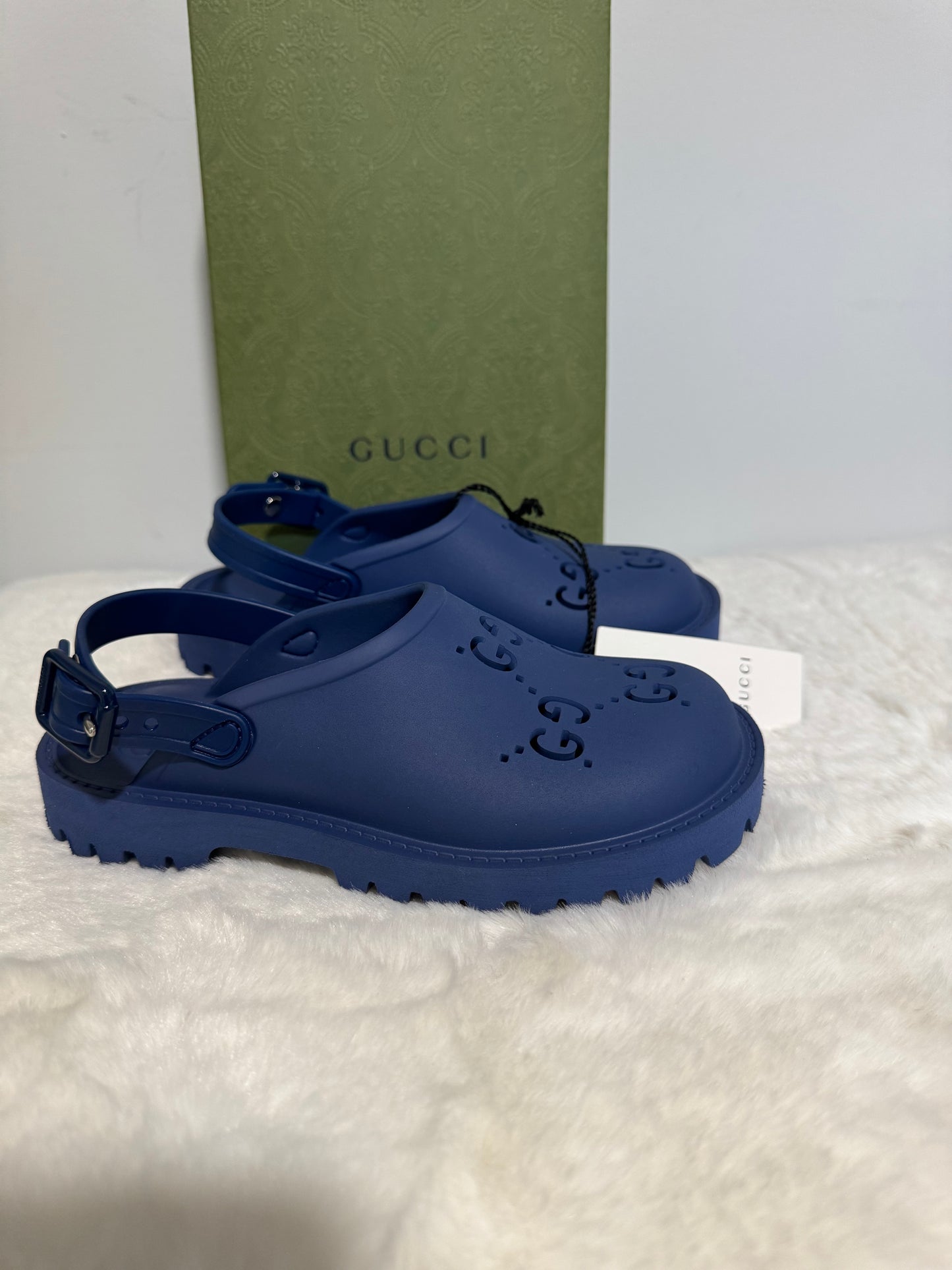 Kids Gucci Blue Water Shoes with Ventilation and Heel Strap