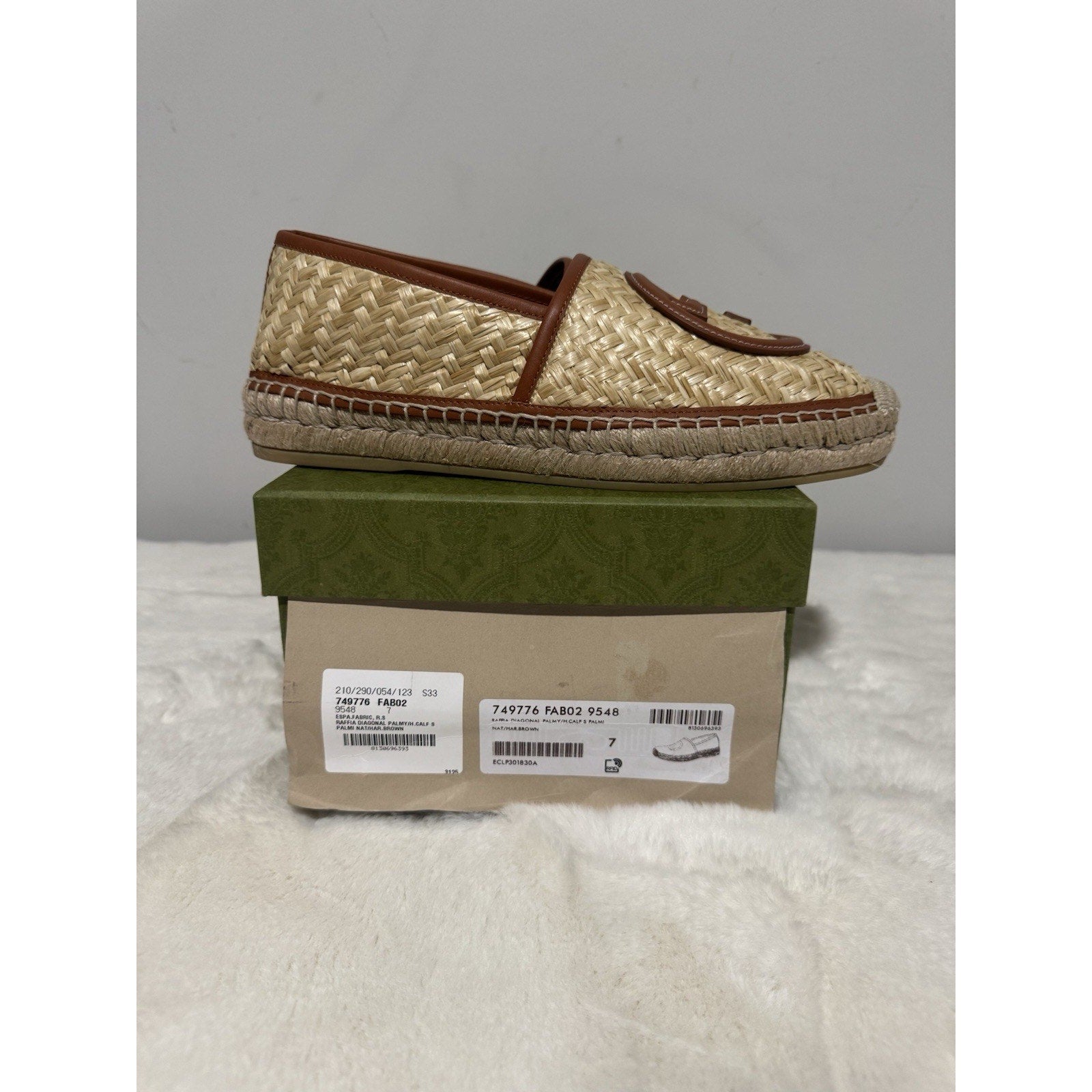 Brand New Gucci Brown Raffia Interlocking GG Espadrilles