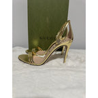 Gucci Women's Gold Ilse Metallic Leather 85mm Heel Sandal Shoes