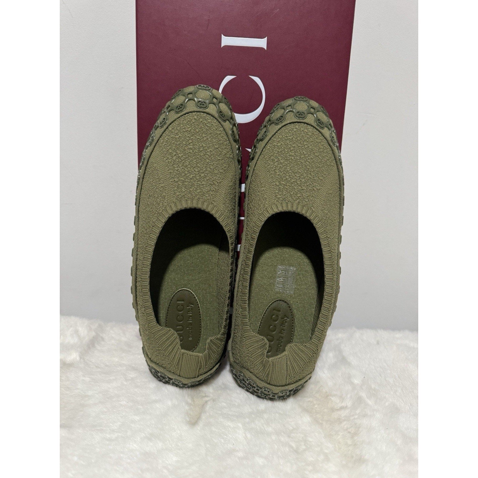 Gucci GG Slip on Sneakers Dark Green Color Elastic Fabric