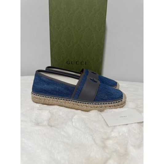 Men's Gucci Interlocking G Blue Denim Espadrille Size 7 US 7.5 Made In Spain