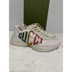 Gucci Rhyton Platform Calfskin Glitter Logo Womens Sneakers Mystic White