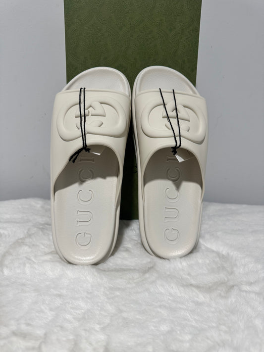Gucci Authentic Slide Sandals Interlocking GG Logo White