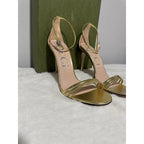 Gucci Women's Gold Ilse Metallic Leather 85mm Heel Sandal Shoes