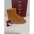 NIB Gucci Slim Horsebit Brown Suede Ankle Boots Authentic