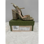 Gucci Metallic Glitter Sparkle Gold Horsebit Logo Ankle Sandal