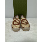 Brand New Gucci Brown Raffia Interlocking GG Espadrilles