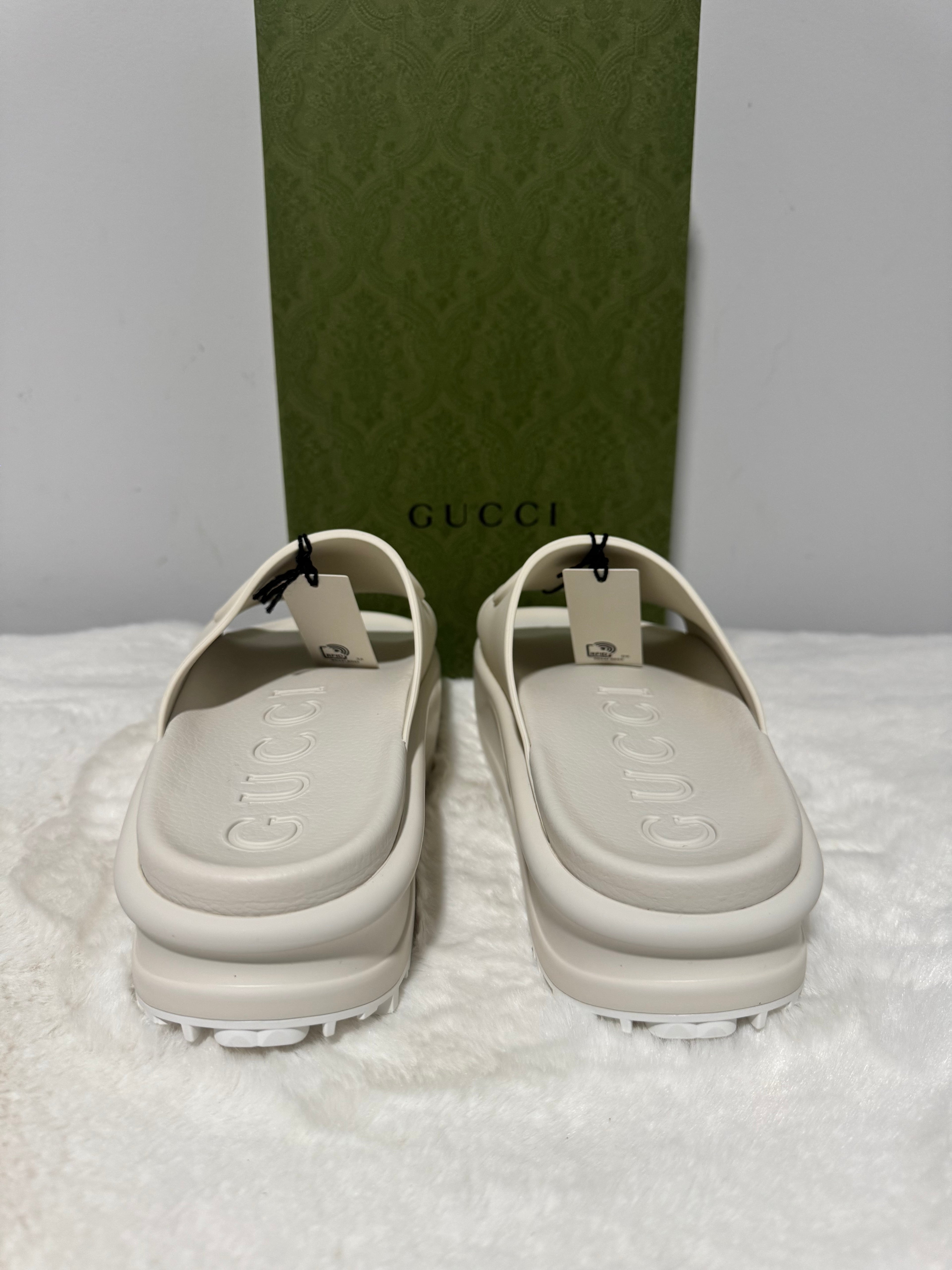 Gucci Authentic Slide Sandals Interlocking GG Logo White