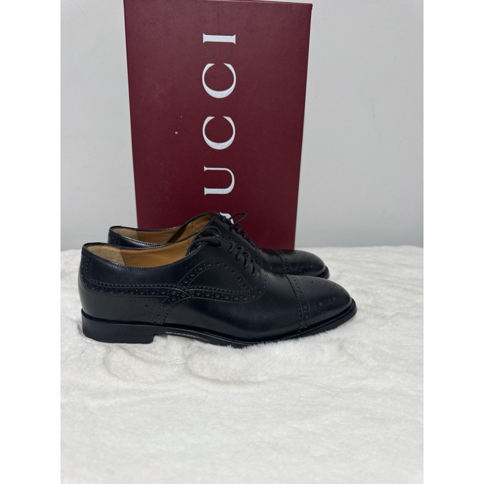 GUCCI Men's Black Leather Lace Up Dress Shoes