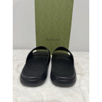 GUCCI Men's Black Rubber Web Slide Sandals New And Authentic