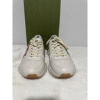 Gucci Rhyton Platform Calfskin Glitter Logo Womens Sneakers Mystic White