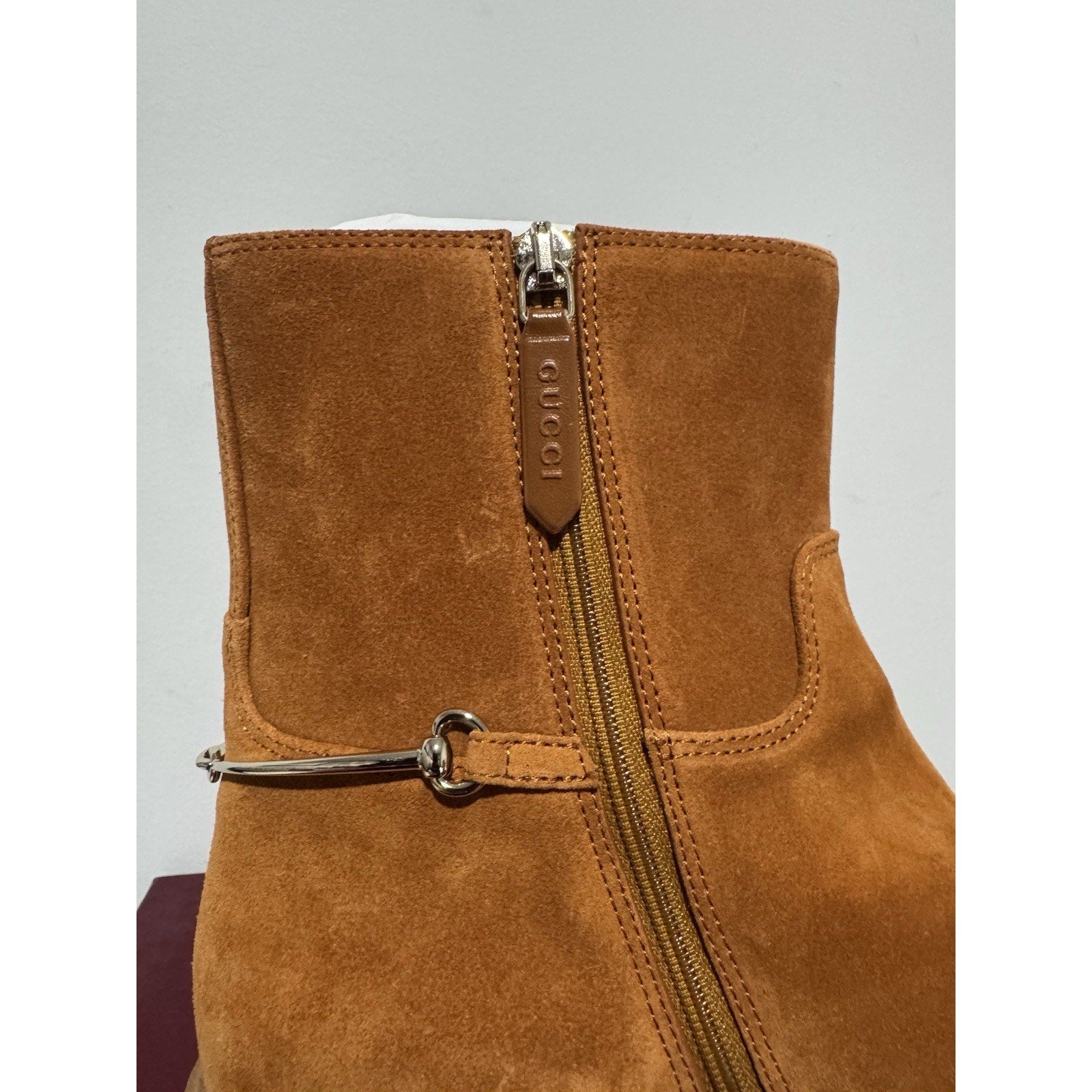 NIB Gucci Slim Horsebit Brown Suede Ankle Boots Authentic