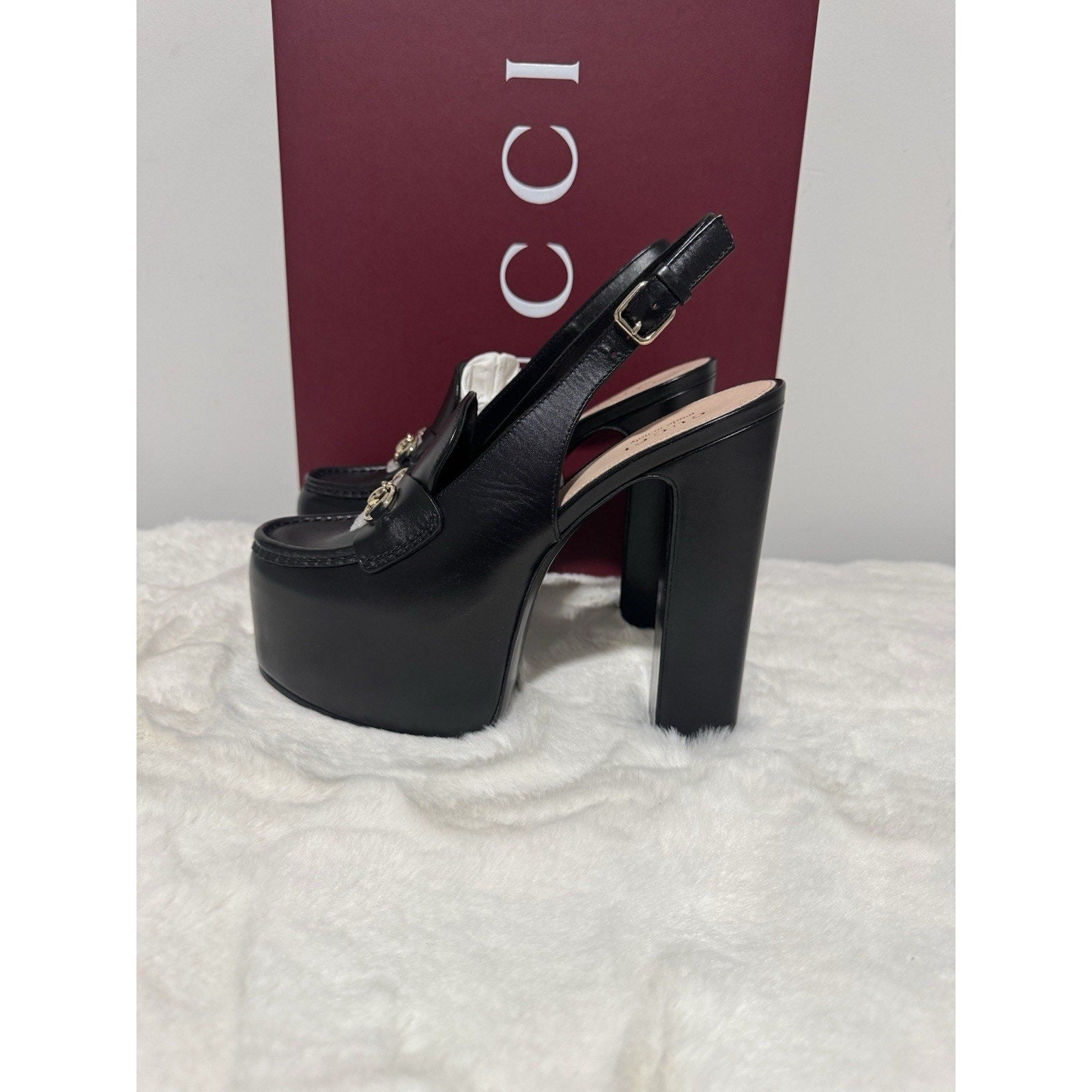 Gucci Ottavia Leather Platform Loafer Pumps New with Box