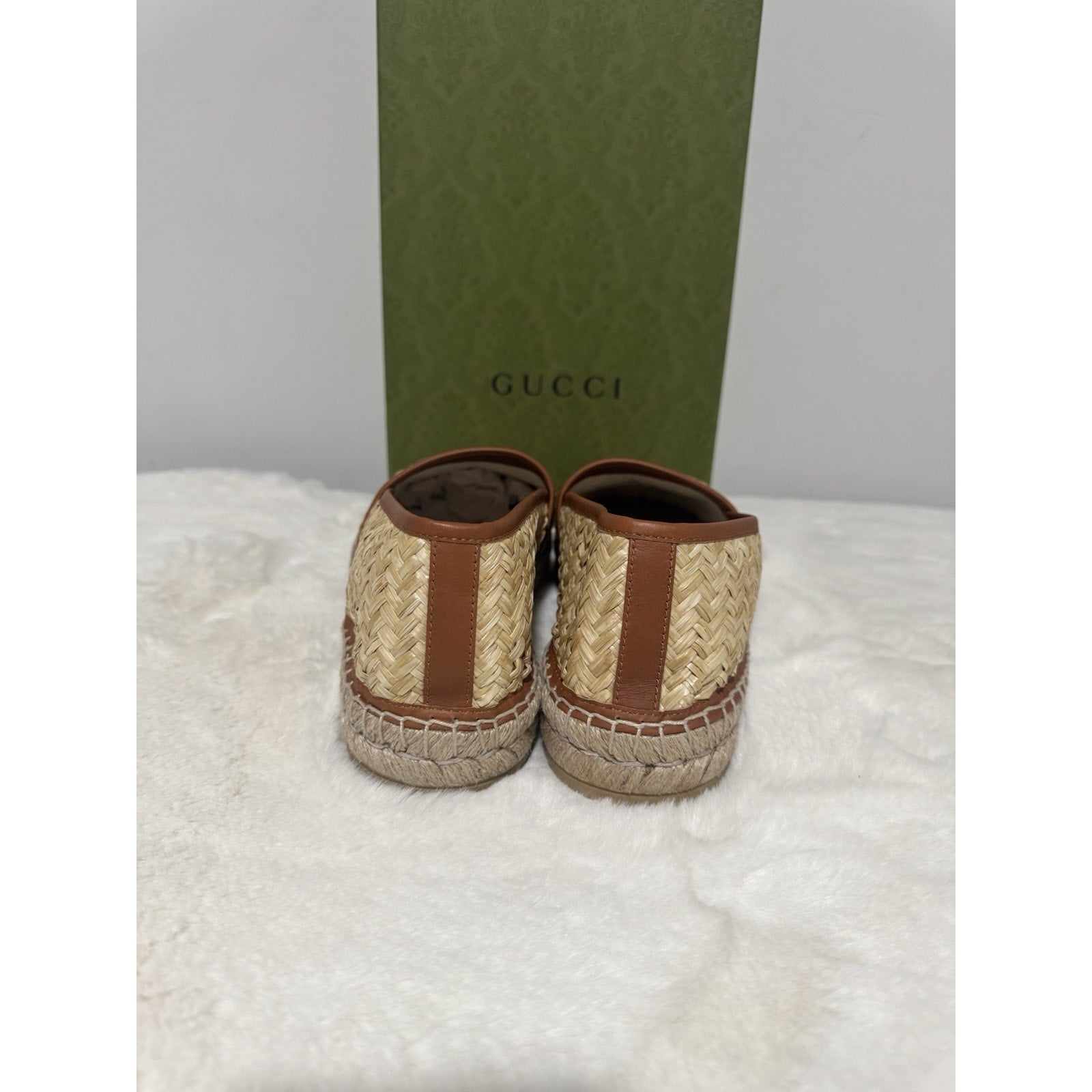 Brand New Gucci Brown Raffia Interlocking GG Espadrilles