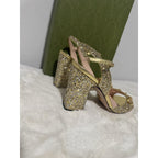 Gucci Metallic Glitter Sparkle Gold Horsebit Logo Ankle Sandal
